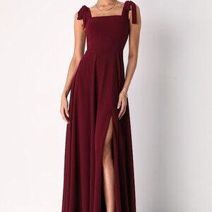Lulus Love Me Forever Burgundy Tie-strap Square Neck Maxi Dress Red - Size M